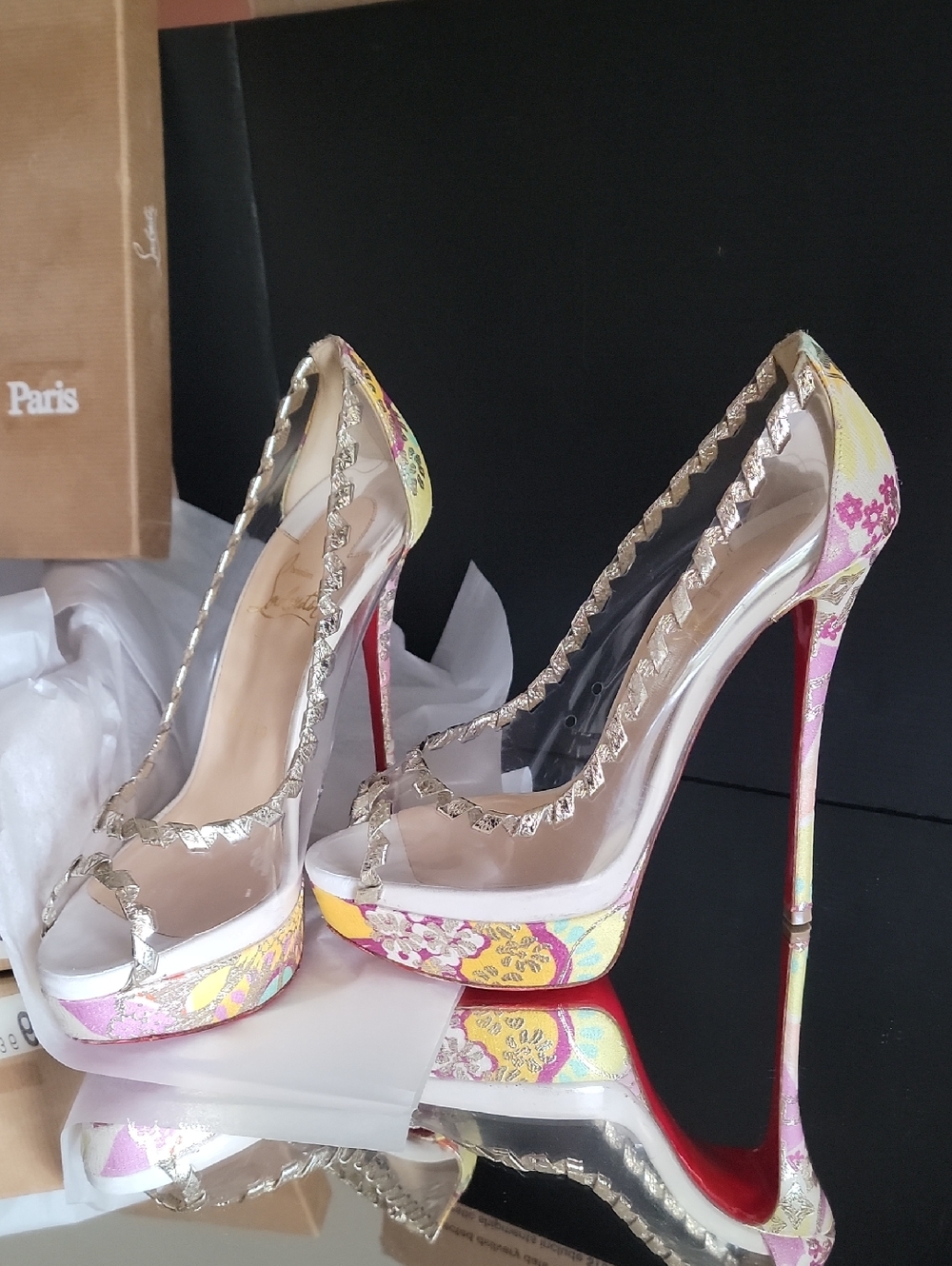 Christian Louboutin Fictoire 150 Multi Color Fabric Sz38.5